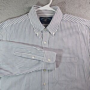 Bill Khakis Shirt Men Large Button Up Long Sleeve Blue White Striped Made In USA
